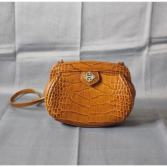 Vintage Brighton Norah Mini Crossbody Brown Leather Crocodile Embossed 2 Straps - Picture 1 of 12